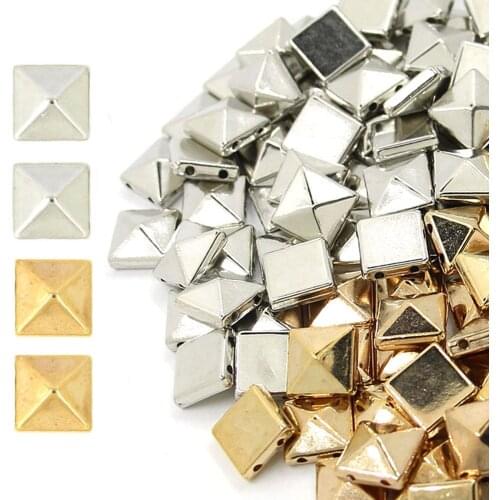100Pcs 10mm Pyramid Plastic Spikes Square CCB Rivets For Leather Silver Gold Sew On Spikes And Studs DIY Punk Clothes/Shoes/Hats