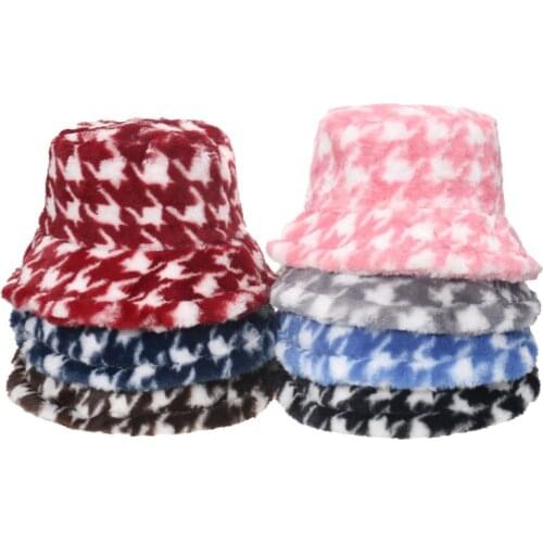 2021 fisherman hat men and women autumn and winter bucket hat plush houndstooth rabbit fur basin hat wholesale