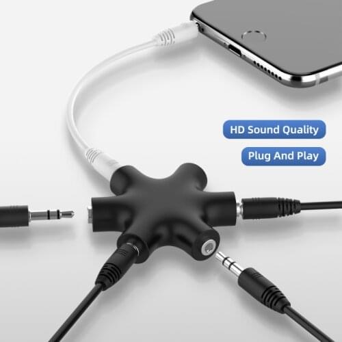 3.5mm Earphone Audio Splitter 1 Male to 1 2 3 4 5 Female Cable 5 Way Port Aux Music Sound Output Cables Stereo Headset Extension