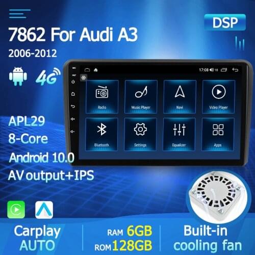 4G LTE IPS DSP Car Radio GPS Navigation Player For Audi A3 8P 2003-2012 S3 2006-2012 RS3 Built-in Carplay Android Auto 8GBRAM