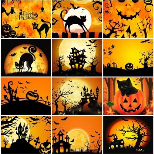 Diy Diamond Painting Halloween Decoration Painting 5D Full Diamond Black Cat Embroidery Landscape Mosaic Home Wall Art