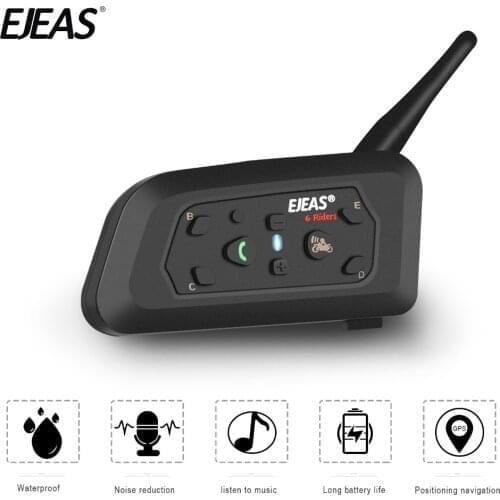 EJEAS V6 Pro Helmet Intercom Bluetooth Headset Microphone Kit 6 Riders 1200m Music GPS Interfono Moto