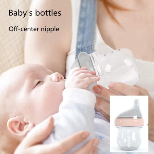 90ml Newborn bottlels High quality Glass baby milk feeder Off-center nipple Baby bottles Anti-Colic Wide neck bottle for Infant