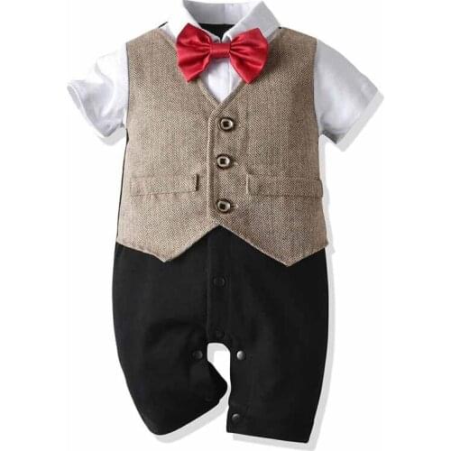 Baby Boys Rompers Tuxedo Outfits Infant Gentleman Suit Set Toddler Wedding Formal Colthes Birthday Party Baptism Costume