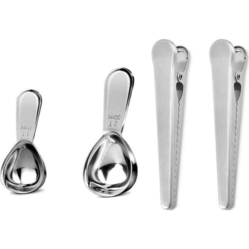 Coffee Scoops Set 2 Piece Coffee Measuring Spoons 1 Tbsp 15Ml 1 Tbsp 30Ml 2 Piece Long Coffee Bag Sealing Clips