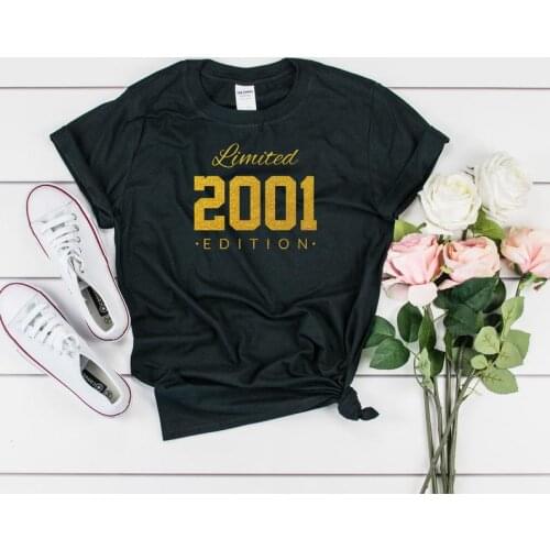 Glitter Gold-2001 20th birthday limited edition T-shirt gift for her and him Customize any year summer 100% cotton UNISEX SHIRT