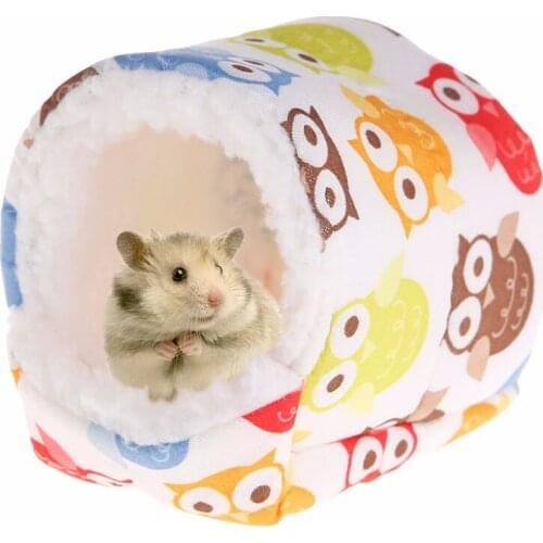 Hamster Nest Warm Winter House Sleep Bed Soft Blend Cotton Plush Owl Cute Cartoon Floral Decoration Cage Ornament Pad Small Pets