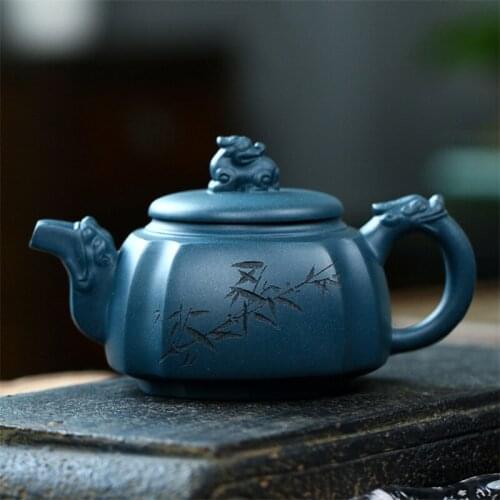 Yixing Purple Clay Dragon Handle Tea Pot Handmade Kung Fu Kettle Creative Carved Bamboo Green Mud Office Teapot Chinese Teaware