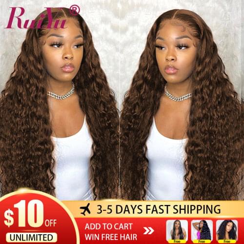 Brown Deepwave Frontal Wig Hd Transparent Lace Frontal Wig Curly Human Hair Wig T Part Brazilian Wet And Wavy Lace Front Wig