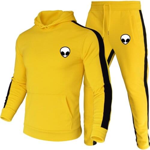 2 Pieces Sets Tracksuit Men 2021New Brand Autumn Winter Hooded Sweatshirt +Drawstring Pants Male Stripe Patchwork Hoodies Suits