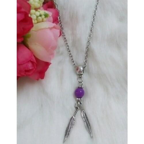 HOT !!! Fashion Feather Candy colors Beads Tibetan silver Feather statement Necklace pendant For Women Jewelry 6pcs B575