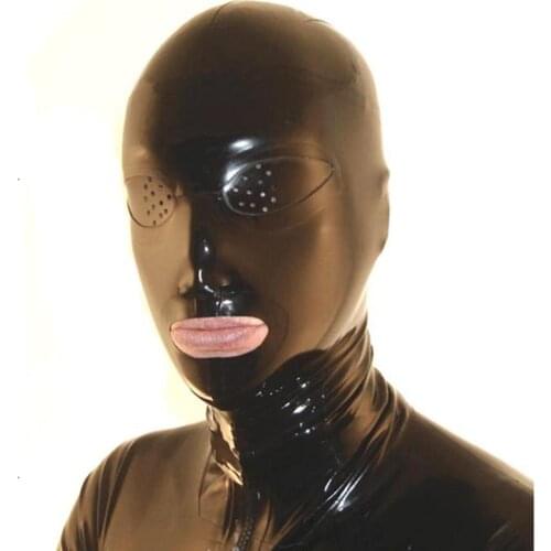 Unisex Women Mens Natural Latex Cosplay Full Face Mask Hood Shiny Headgear for Halloween Themed Fancy Party Role Play Costumes