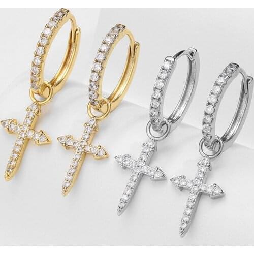 Fashion Mens Classic Cross Zircon Earrings Micro-Inlaid Zircon All-Match Earrings