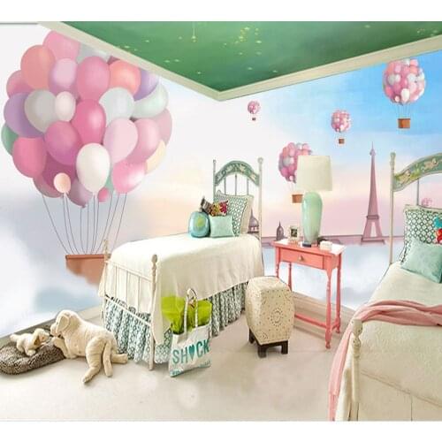 8d Cartoon Pink balloon wall sticker for lliving room TV background wallpaper 3d Kids room bedroom mural paper Decor