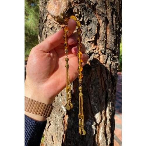 MÜNTAKIŞ Male Yellow Powder of the Fossiliferous Beirut Drop Zaza Rosary Turkish handmade Islamic custom making rosary