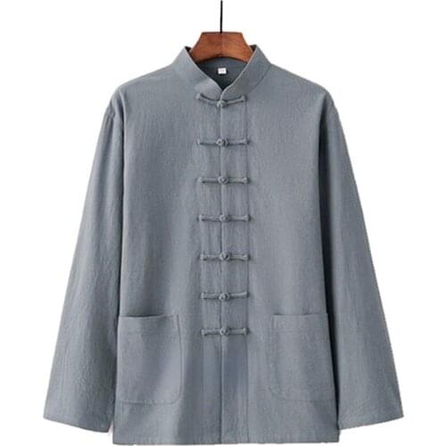 Traditional Chinese Style Hanfu Men Tops Wu Tang Clan Solid Linen Tai Chi Wushu Outfit Vintage Clothing Chinese Traditional Top