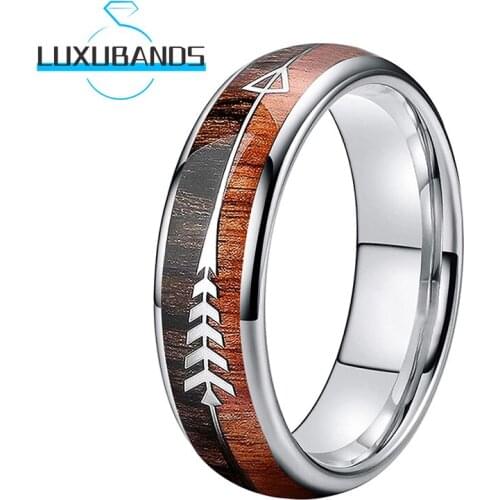 6MM Womens Wedding Rings For Men Tungsten Carbide Bands Double Wood Arrows Inlay Polished Finished Comfort Fit