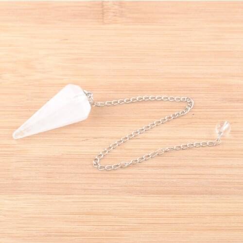 Wholesale 5Pcs Women Pendant Amulet Natural Healing Stone White Crystal Jewelry Reiki Pyramid Hexagonal Pendulum Chain QN4169