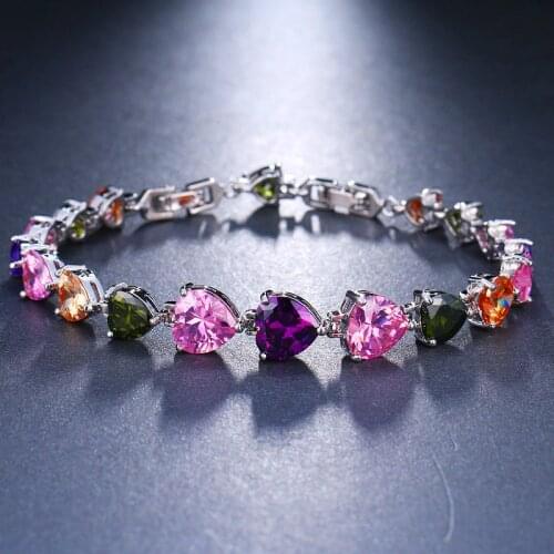 ORZTOON Vintage Charm Shining Zircon Lovely Heart Bracelets for Women Elegant Purple Colorful Bracelet Trendy Wedding Jewelry