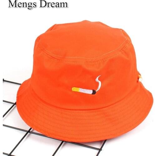 Orange Hats for Girls Orange Panama Bucket Hats 2019 New Fashion Harajuku Snapback Caps Cigarette Embroidery Hip Hop Bucket Caps