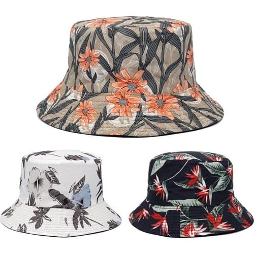 2021 New Fashion Summer Flower Printed Fisherman Caps Panama Bucket Hat Reversible Gorro Womens Men Bucket Hat