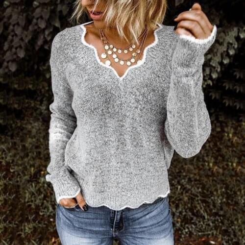Plus Size Casual Women Solid Color Long Sleeve V Neck Irregular Hem Thin Pullover Sweater Female Sweaters Women Fashion Clothing