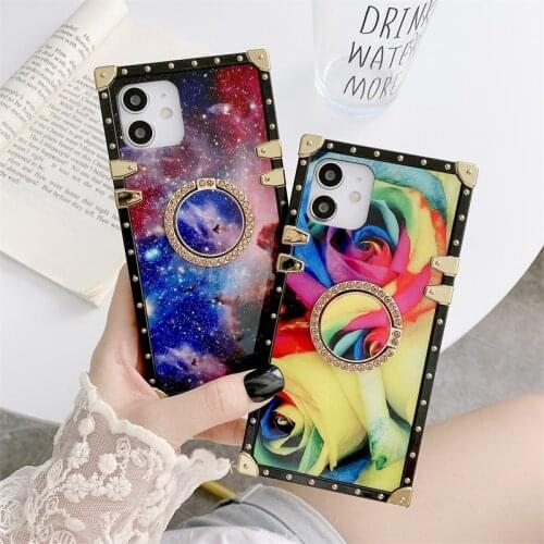 Luxury Glitter square Ring Bracket Phone case For iPhone 11 12 Pro Max XS Max XR 7 8 Plus SE cover For Samsung S21Ultra S20FE 10