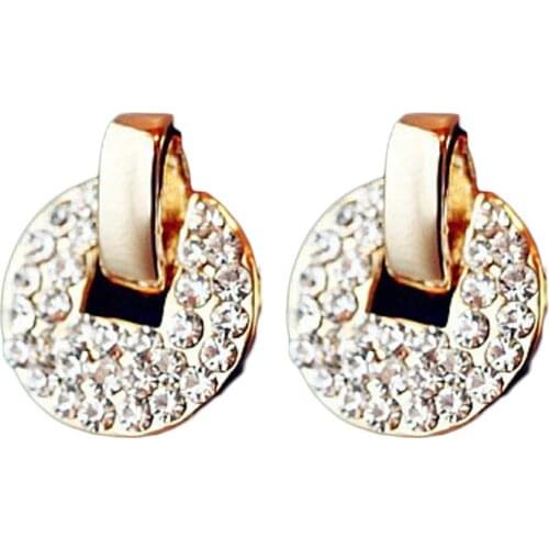 Freeshipping 1 Pair Womens Elegant Copper Coin Crystal Rhinestone Ear Studs Earrings high quality shinning Jewelry