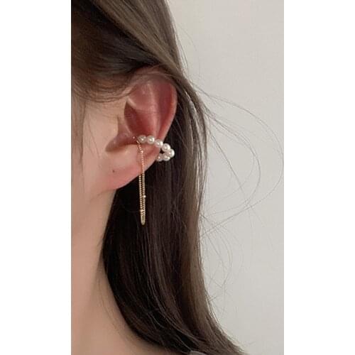 Vintage Pearl Circle Earcuff Fake Piercing Pearls Chain Ear Cuff Clip On Earrings for Women Cuffs Korean Fashion Clips Jewelr