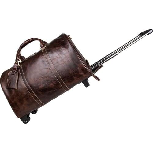 Genuine Leather Travel Luggage Bags Wheeled Duffle Trolley bag Rolling Suitcase Women Men Traveler Bag With Wheel Carry-On bag