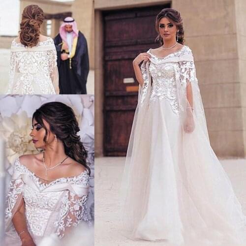 SuperKimJo Dubai Caftan Fashion Wedding Dresses Boho Lace Applique A-Line Off White Elegant Wedding Gown Vestido De Noiva Simple