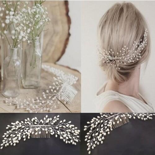Golden Silver Color Pearl Crystal Wedding Hair Combs Hair Accessories Bridal Flower Headpiece Women Bride Hair ornaments Jewelry