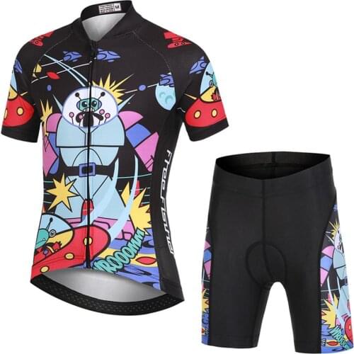 Free Fisher Breathable Kids Cycling Jersey Set Shorts Cartoon Children Bike Clothing Boys Girls Summer Bicycle Wear