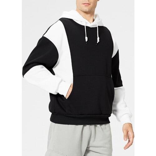 Men Hoodie Stylish Color Block Hooded Patchwork Drawstring Large Pocket Casual Sweatshirt Warm Sports Streetwear Autumn Winter
