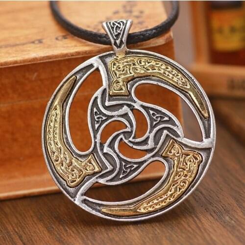 Vintage Nodic Rune Pendant Viking Triple Horn of Odin Amulet Mens Necklace