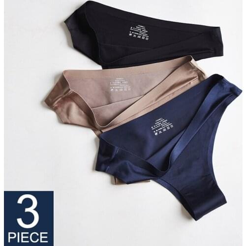 Panties Woman Underwear Sexy Seamless Female Women Underwear Ice Silk T-back Solid Soft G-string Thong Lady Briefs 3 Pcs