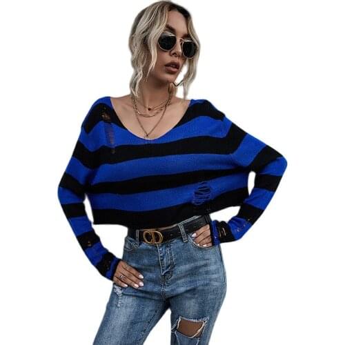 Womens Striped Short Pullover Knitted Sweater Long Sleeve Sexy Oversized Sweater 2020 Autumn Winter