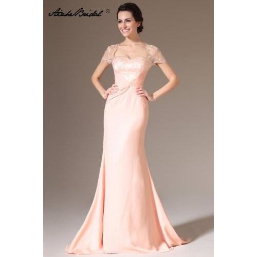 Cap Sleeve Mermaid Formal Womens Dress Elegant Backless Pink Chiffon Mother of the Bride Dress vestido novia