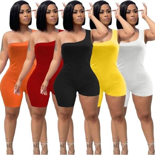 ZKYZWX Off Shoulder Summer Bodycon Playsuit Sexy Clubwear Y2k Clothes Irregular Short Overalls One Piece Ladies Party Outfits