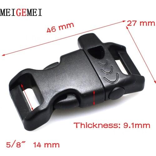 10pcs 5/8"(14mm) Emergency Side Release Whistle Buckles Belt Buckle For Paracord Bracelet/Backpack/Survival Kits Black