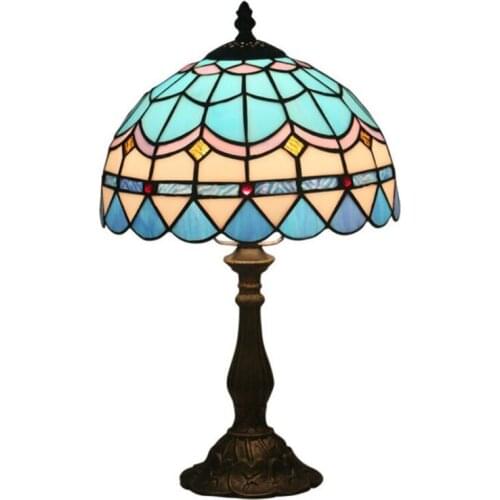 10" Mediterranean Sea Blue Tiffany Table Lamp Foyer Bed Room Apartment Glass Reading Light H 42cm 1066
