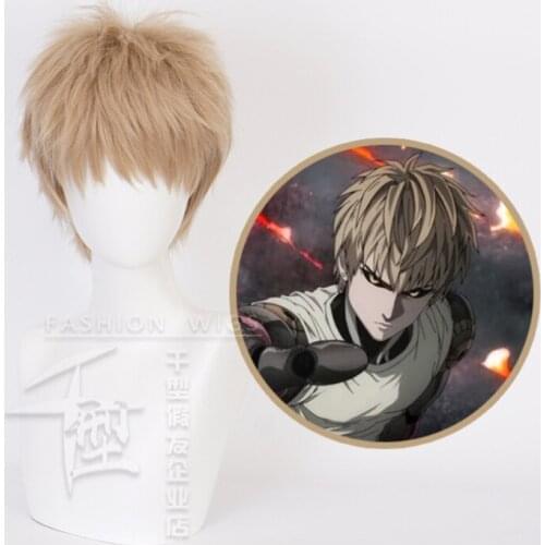 30cm Anime ONE PUNCH-MAN Cosplay Genos Wig Role Playing Wigs Halloween Cosplay Short Khaki Hair Wig Cap