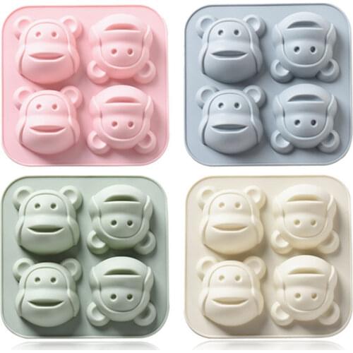 4 Holes Cartoon Monkey Silicone Pastry Mold Bread Cake Baby Food Supplement Baking Mold Ice Tray DIY Fudge Mold