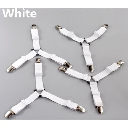 4Pcs/Set Bed Sheet Clip Bed Sheet Belt Fastener Mattress Elastic Non-slip Clip Blanket Gripper White and Black