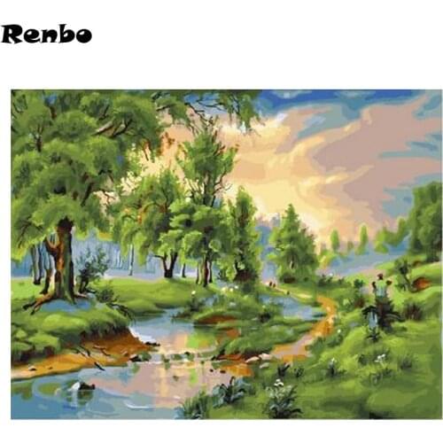 5D DIY Diamond Painting Scenic Green Tree Forest Cross Stitch Needlework Crystal Diamond Embroidery landscape Home decoration