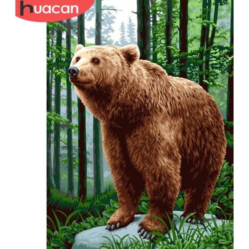 HUACAN Animal Diamond Painting With Square Rhinestones 5D Diy Diamond Mosaic Bear Cross Stitch Kits