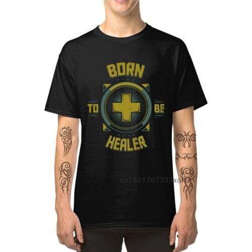 Anime Tshirt Born To Be Healer T-Shirt for Men 100% Cotton Summer/Fall Tops Tees Retro Tee Shirts Short Sleeve Newest Clothing