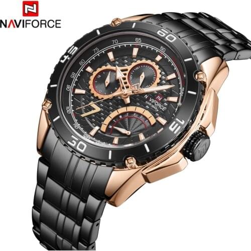NAVIFORCE Men Watch Relogio Masculino Quartz Fashion & Casual Stainless Steel 24 Round Folding Clasp with Safety 14 Alloy NF9183
