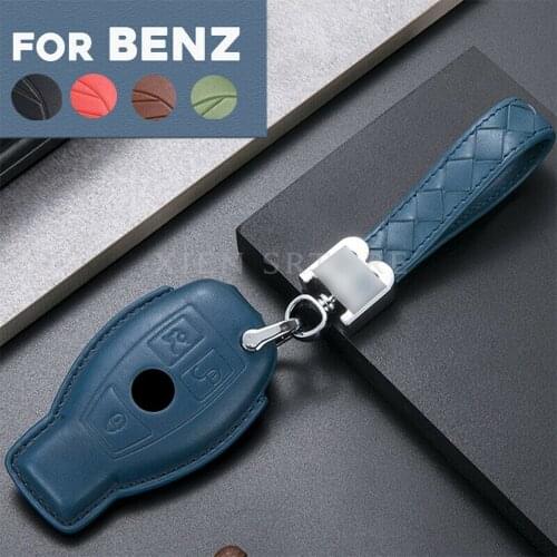 Genuine Leather Car Remote Start Key Fob Protector Holder Cover Case Chain Bag Auto Accessories For Mercedes Benz S600 GLK CLK