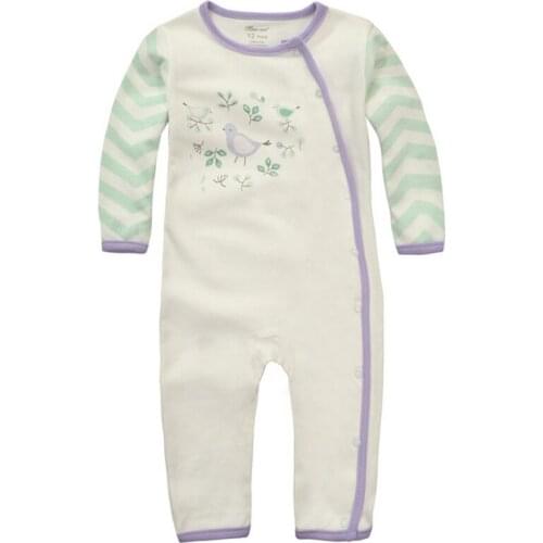 Y365 Baby long-sleeved open buckle oblique Siamese clothes newborn Romper climbing clothes cotton baby girls bird pattern